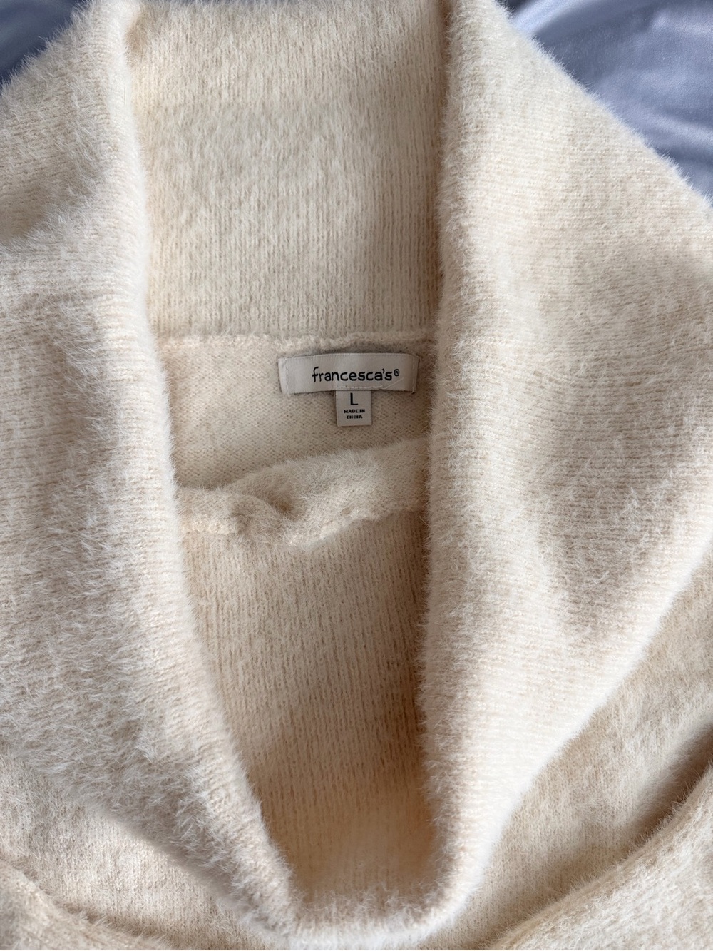 Francesca's Collections Cream Funnel Neck Fuzzy Sweater